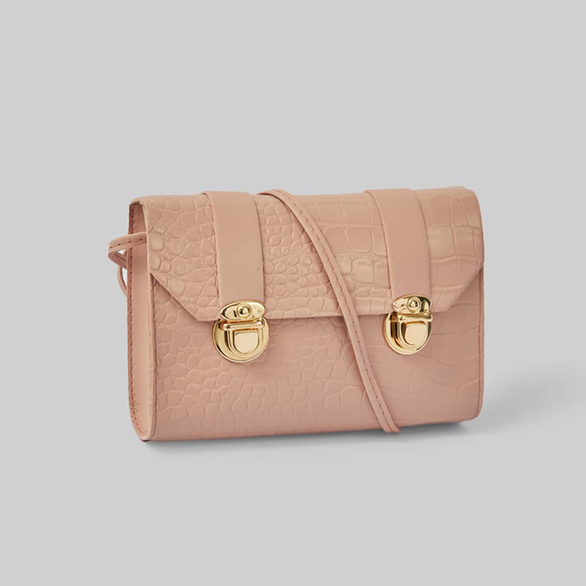 

Croc Embossed Push Lock Crossbody Bag, Baby pink