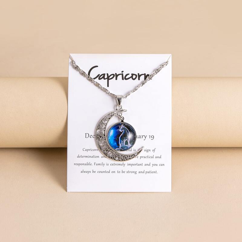 

Guys Hollow Out Moon Constellation Charm Necklace, Silver