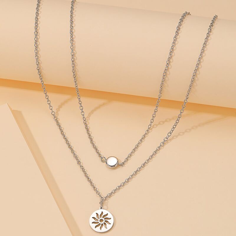 

Sun Decor Layered Chain Necklace, Silver
