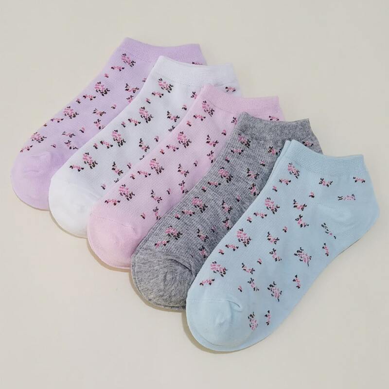 

5pairs Floral Ankle Socks, Multicolor