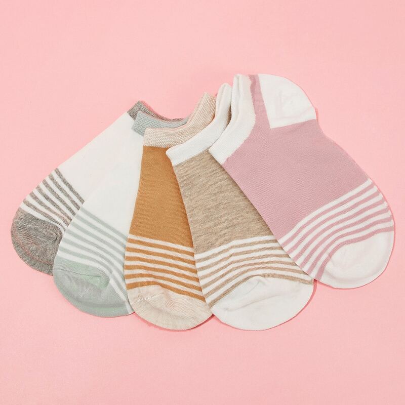 

5pairs Striped Ankle Socks, Multicolor