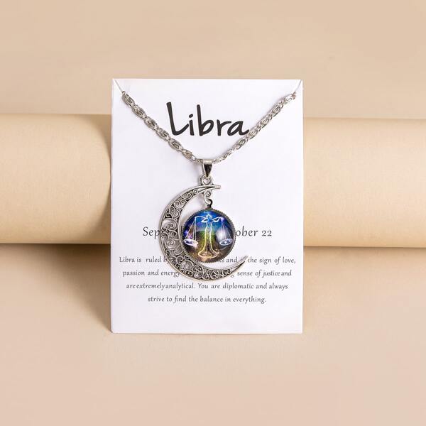 

Men Hollow Out Moon Constellation Charm Necklace, Silver
