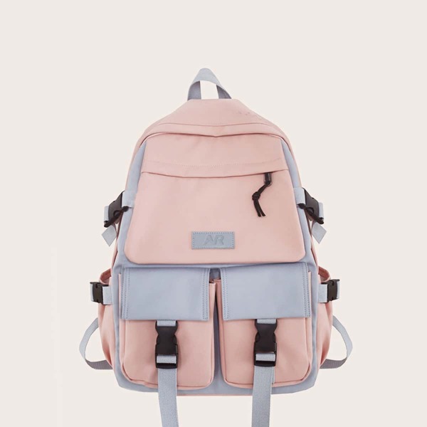 

Release Buckle Color Block Backpack, Pink