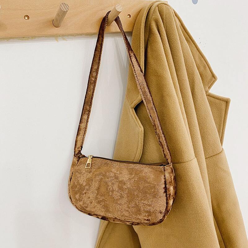 

Minimalist Velvet Baguette Bag, Khaki