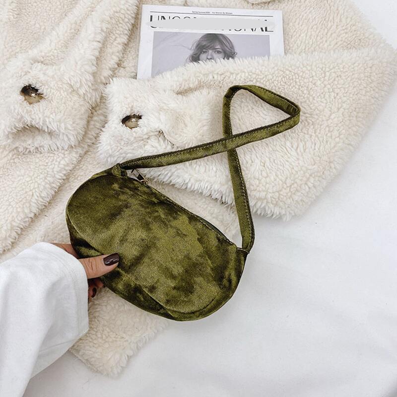 

Minimalist Velvet Baguette Bag, Green