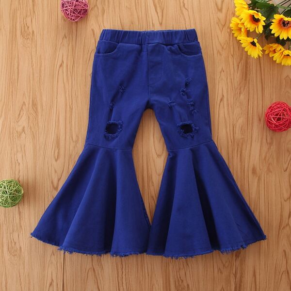 

Toddler Girls Ripped Raw Hem Flare Leg Jeans, Blue
