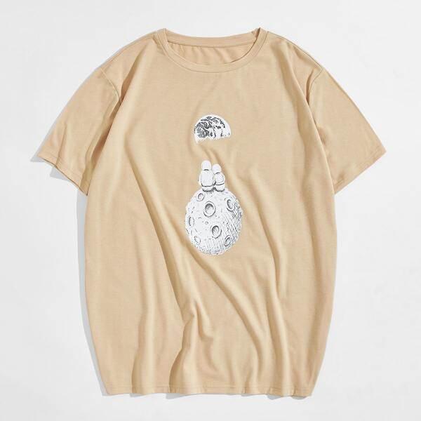 

Men Astronaut And Planet Print Tee, Khaki