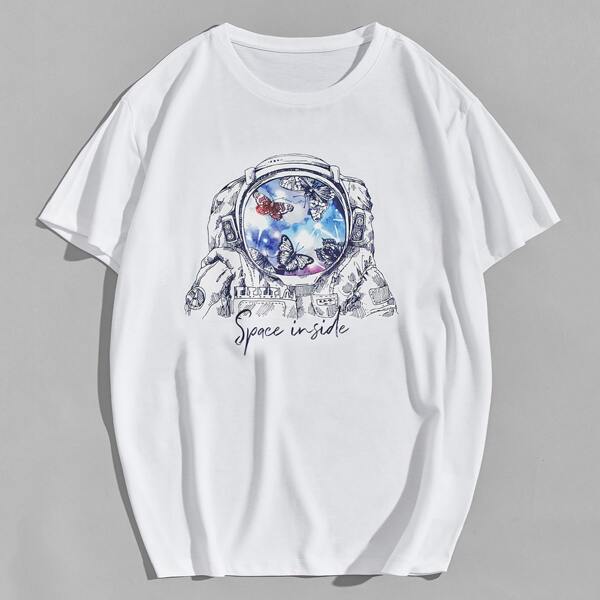 

Men Butterfly And Letter Graphic Tee, White