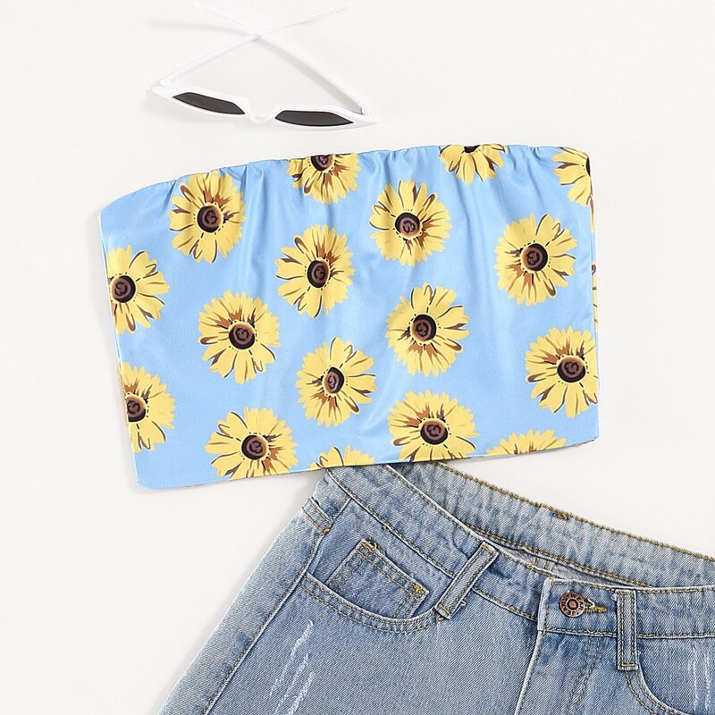 

Sunflower Print Tube Top, Multicolor