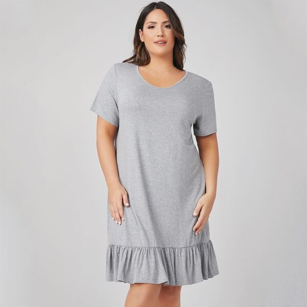 

Plus Ruffle Hem Dress, Light grey