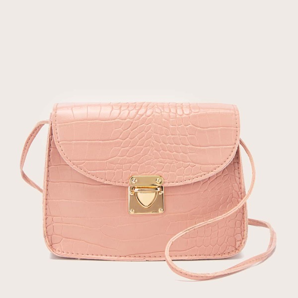 

Push Lock Croc Embossed Crossbody Bag, Pink