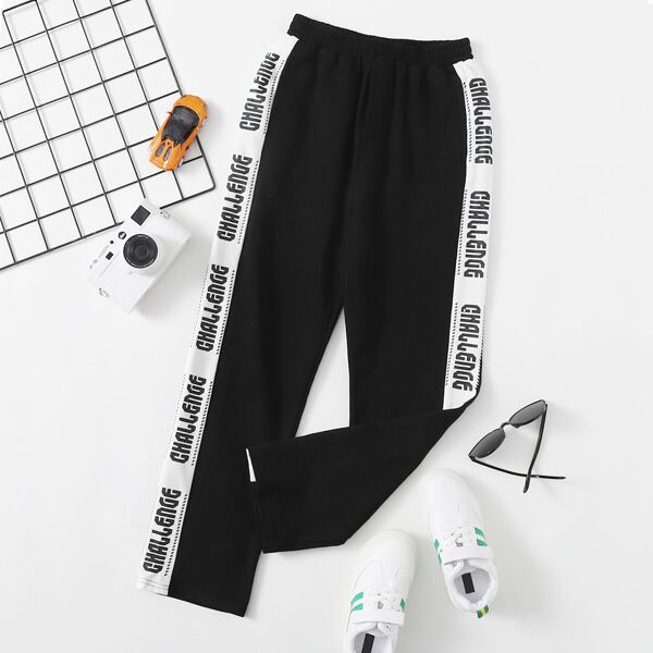 

Boys Letter Graphic Sideseam Sweatpants, Black