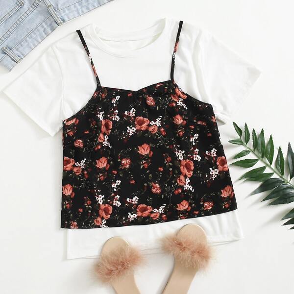 

Allover Floral Print Cami Top, Black