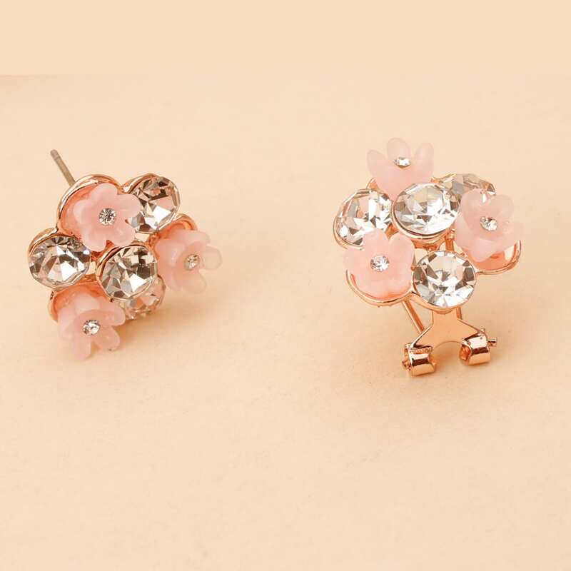 

Rhinestone Floral Stud Earrings, Pink