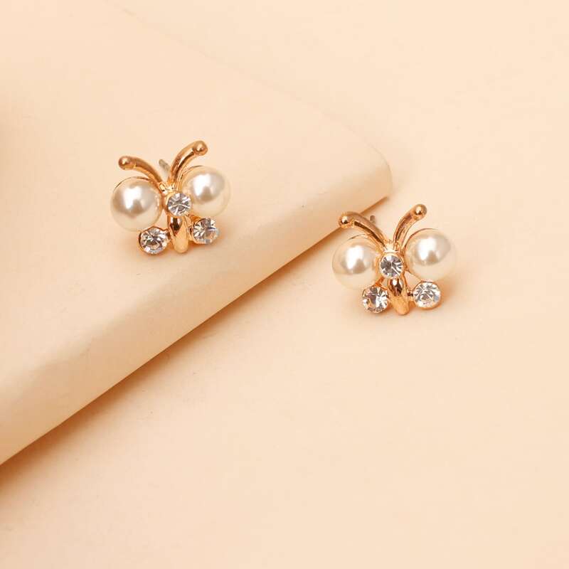 

Faux Pearl Butterfly Stud Earrings, Gold