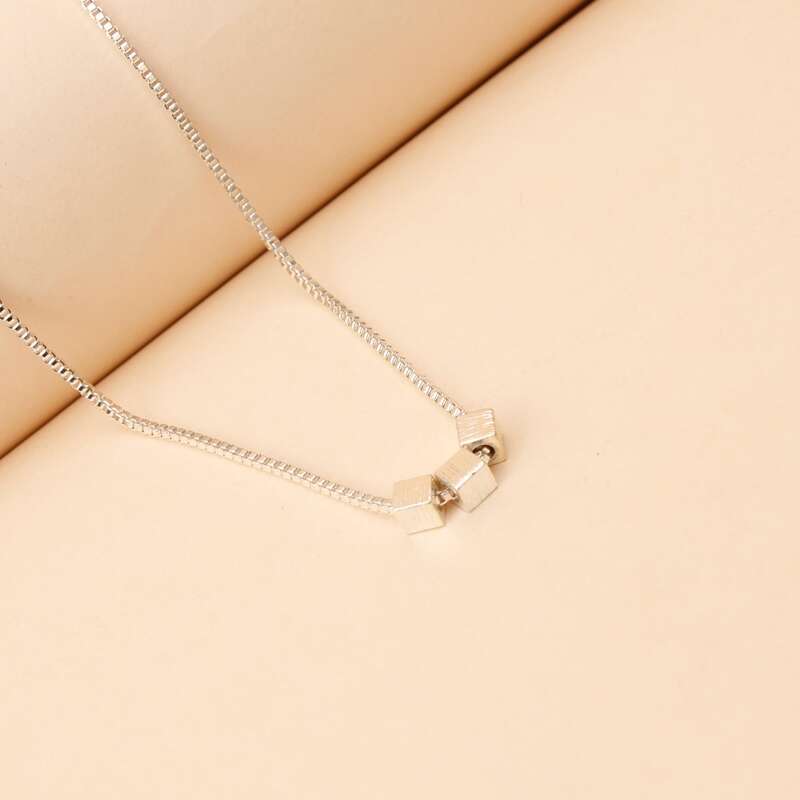 

Mini Cube Pendant Necklace, Silver