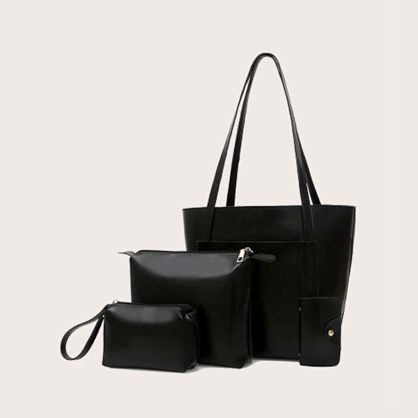 

4pcs Minimalist Tote Bag Set, Black