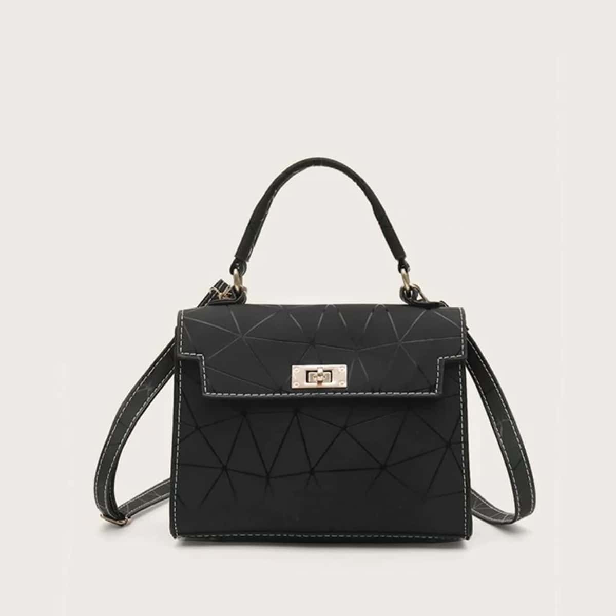 

Geo Graphic Satchel Bag, Black