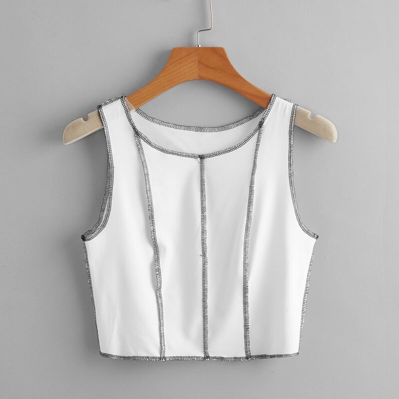 

Contrast Stitching Crop Tank Top, White