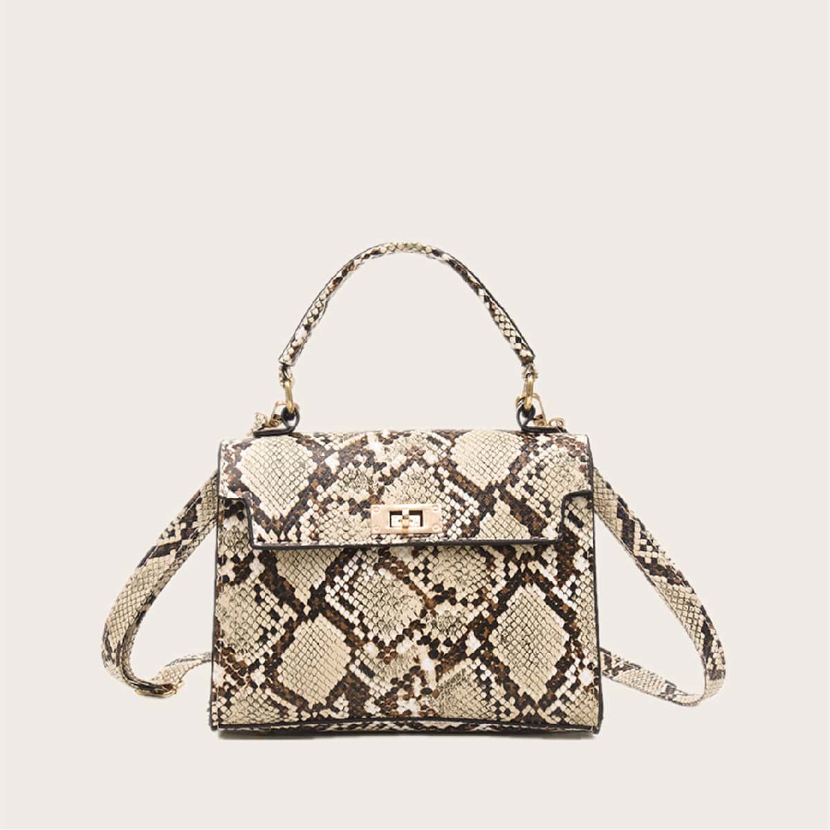 

Snakeskin Satchel Bag, Brown