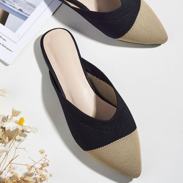

Two Tone Knit Flat Mules, Black