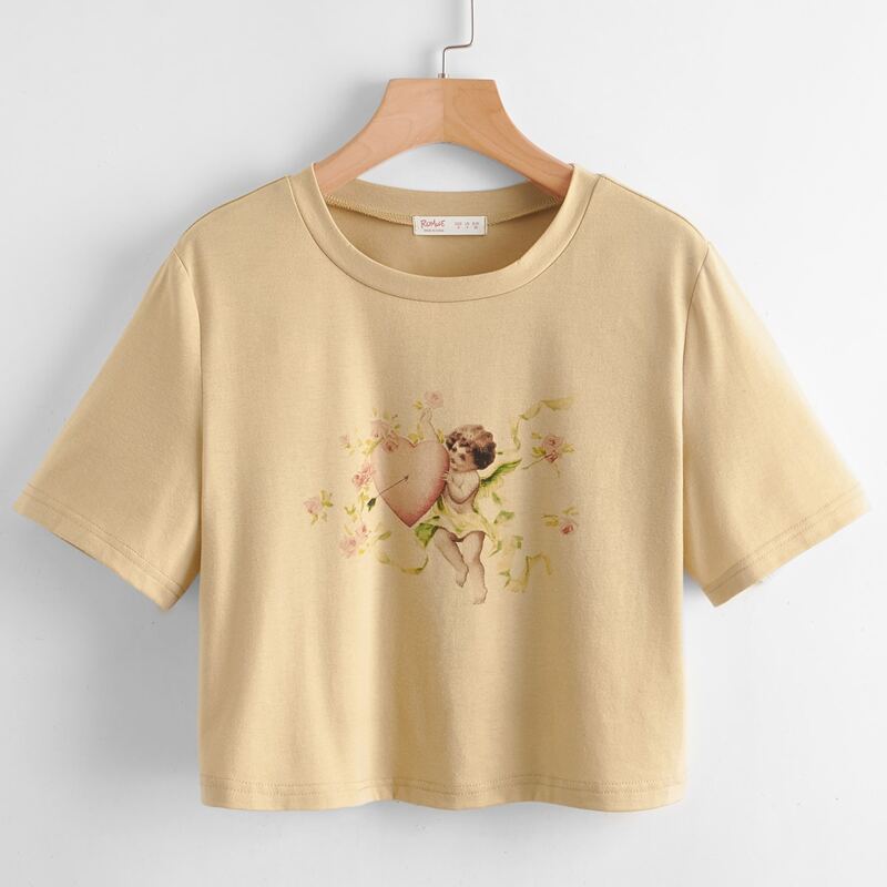 

Angel Print Crop Tee, Apricot