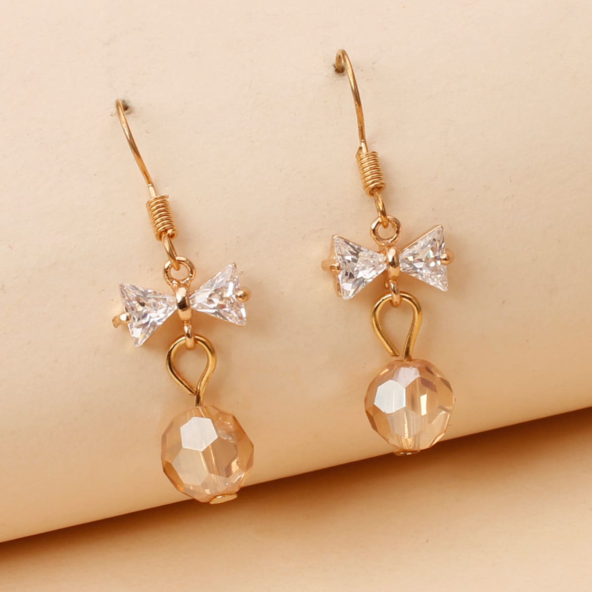 

Crystal Bow Drop Earrings, Gold