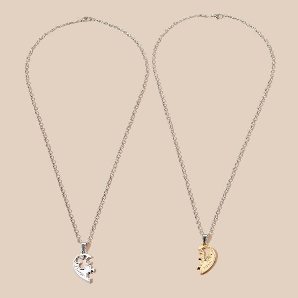 

2pcs Heart Charm Necklace, Multicolor