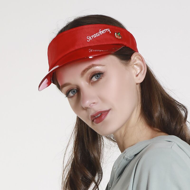 

Strawberry Embroidery Visor Hat, Red