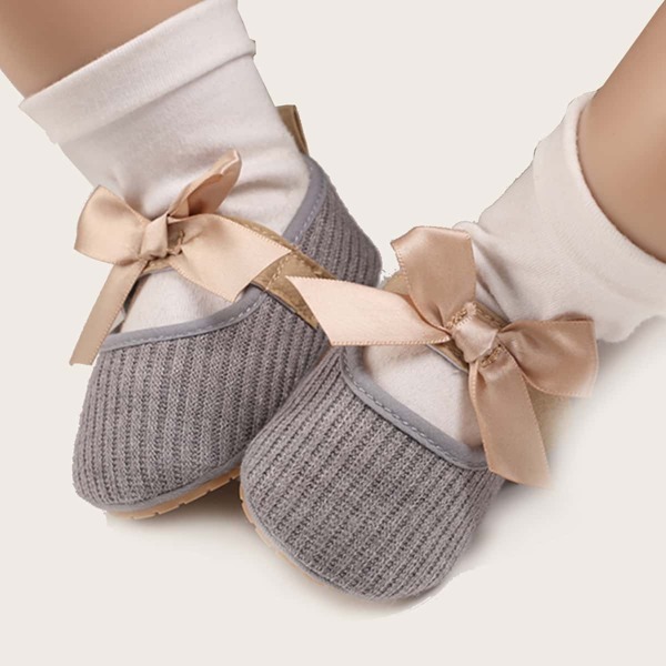 

Baby Girl Bow Decor Rib-knit Flats, Grey