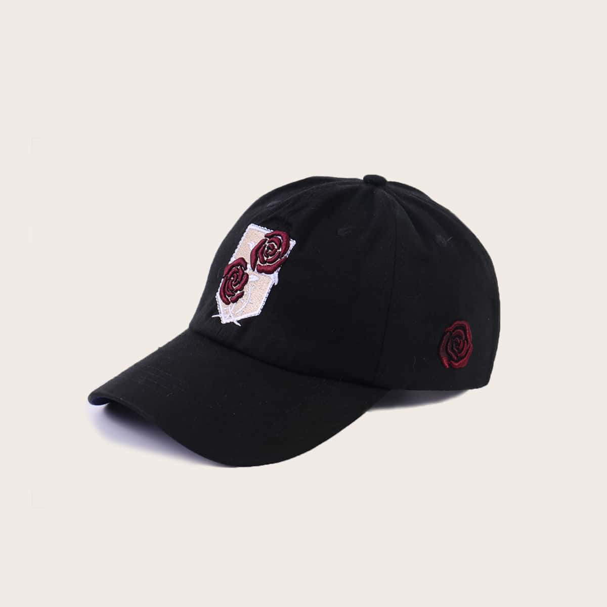 

Rose Embroidery Baseball Cap, Black
