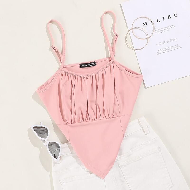 

Ruched Bust Asymmetric Hem Cami Top, Baby pink