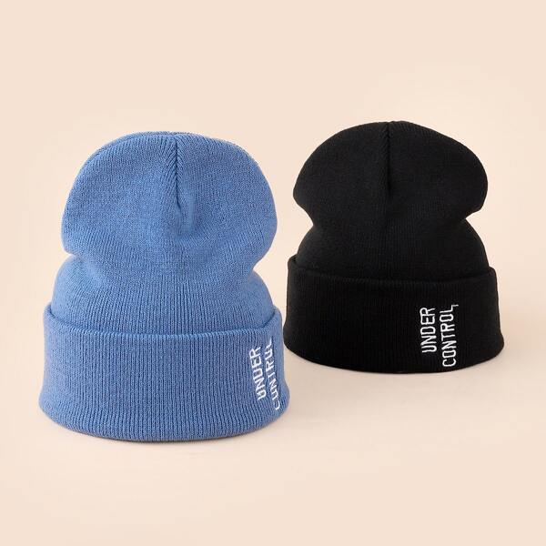 

2pcs Letter Embroidered Beanie, Multicolor