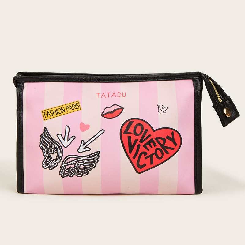 

Striped Makeup Bag, Pink