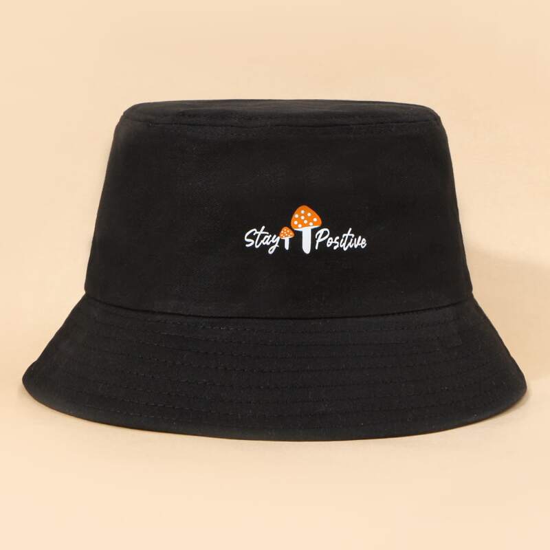 

Mushroom Pattern Bucket Hat, Black