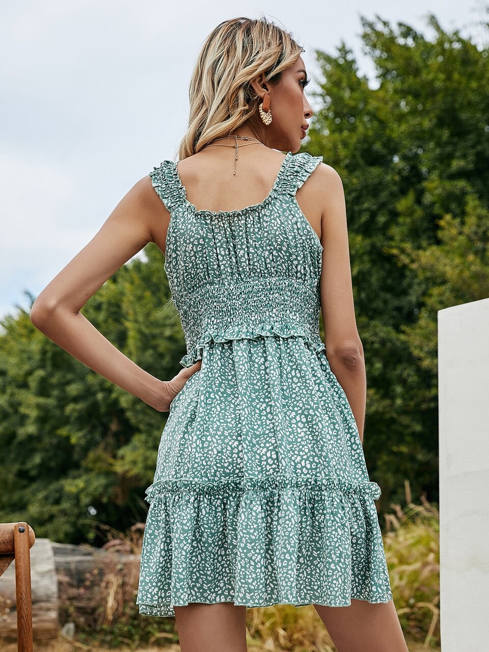 Shirred Frill Trim Cami Dress