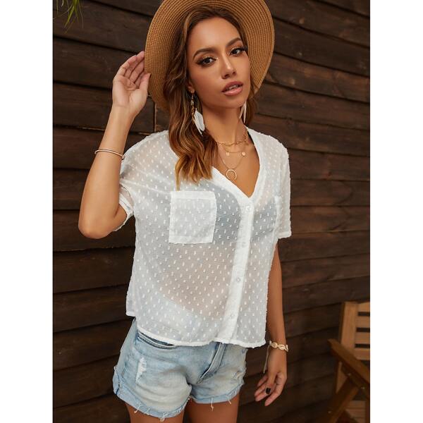 

Swiss Dot Sheer Chiffon Blouse, White