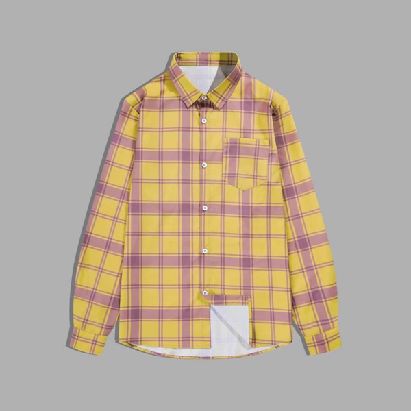 

Men High Low Hem Plaid Shirt, Yellow