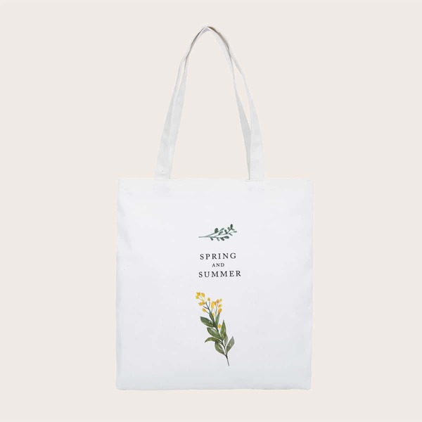 

Letter & Floral Graphic Shopper Bag, White