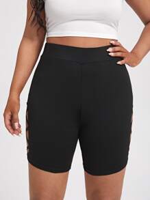 Plus Cut Out Criss Cross Side Cycling Shorts - Black - View 3