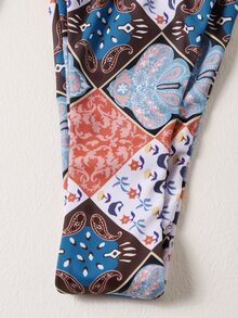 Patchwork Print Triangle Thong Bikini Set - Multicolor - View 4