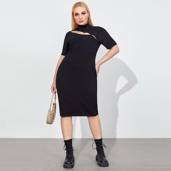 

Plus Cut Out Front Bodycon Dress, Black