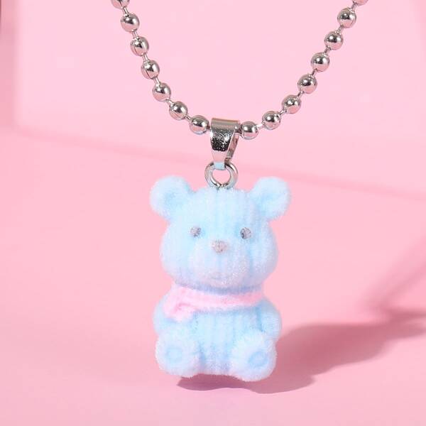

Girls Bear Charm Necklace, Blue