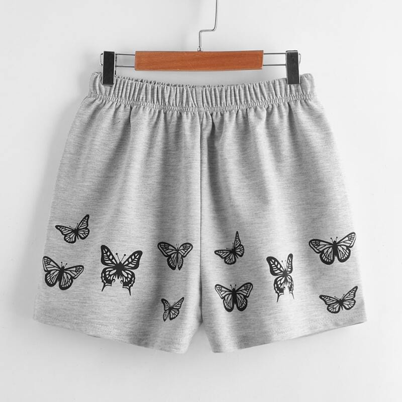 

Butterfly Print Shorts, Light grey