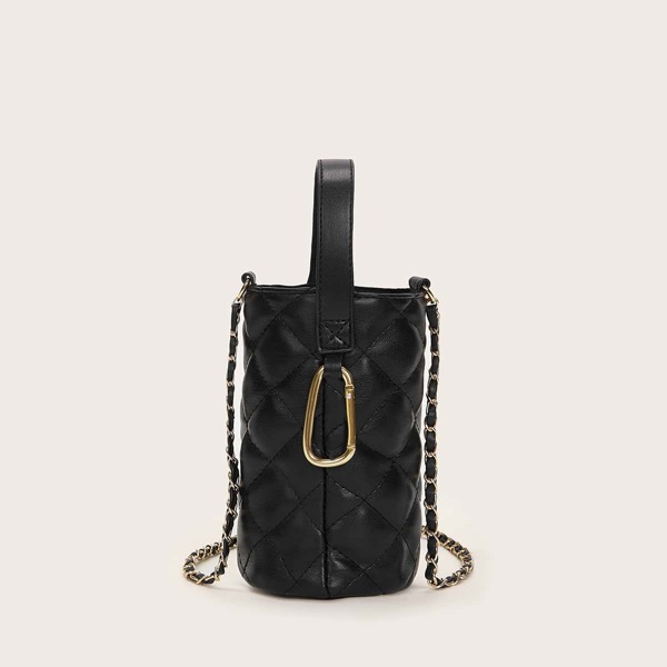 

Quilted Chain Satchel Bag, Black