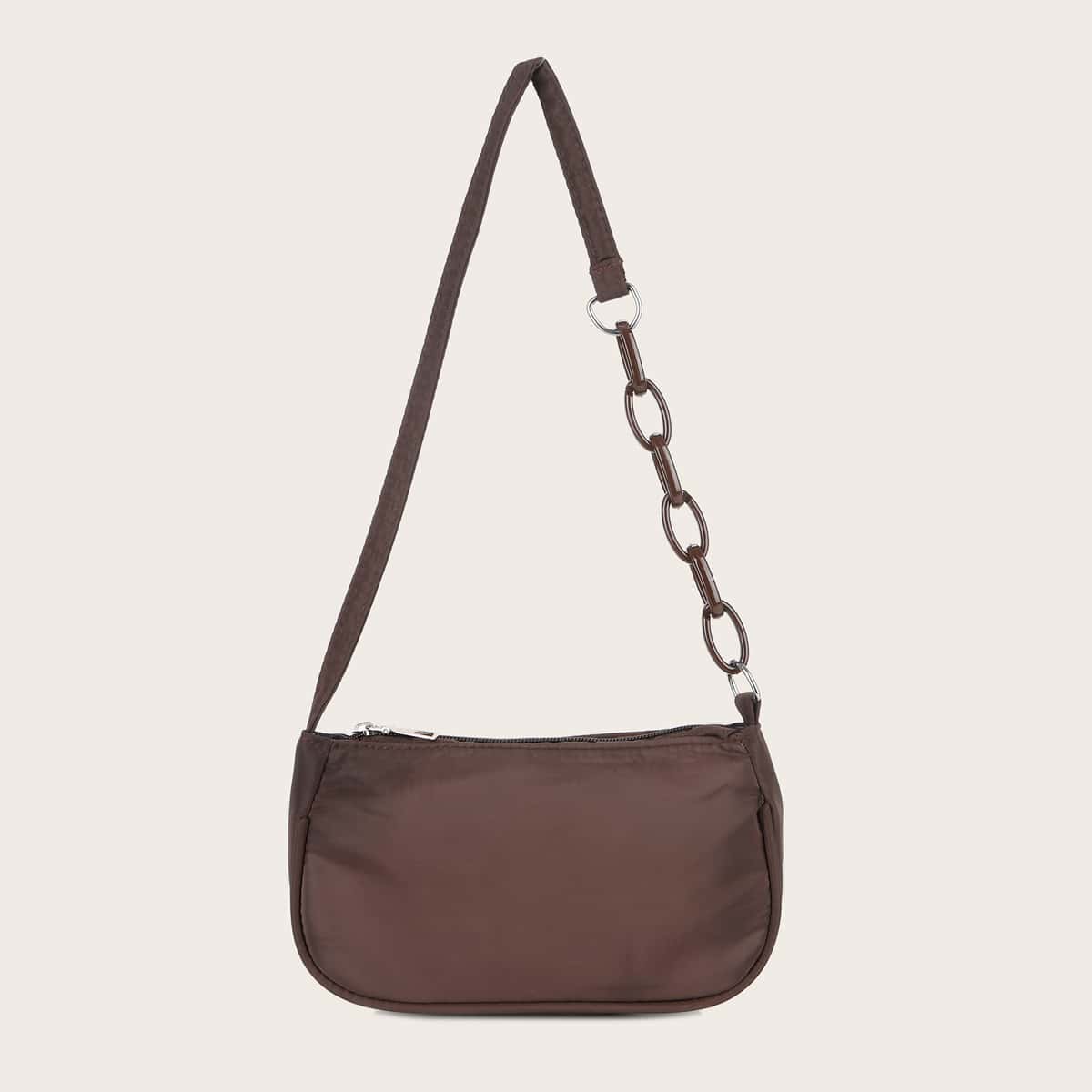 

Nylon Baguette Bag, Brown