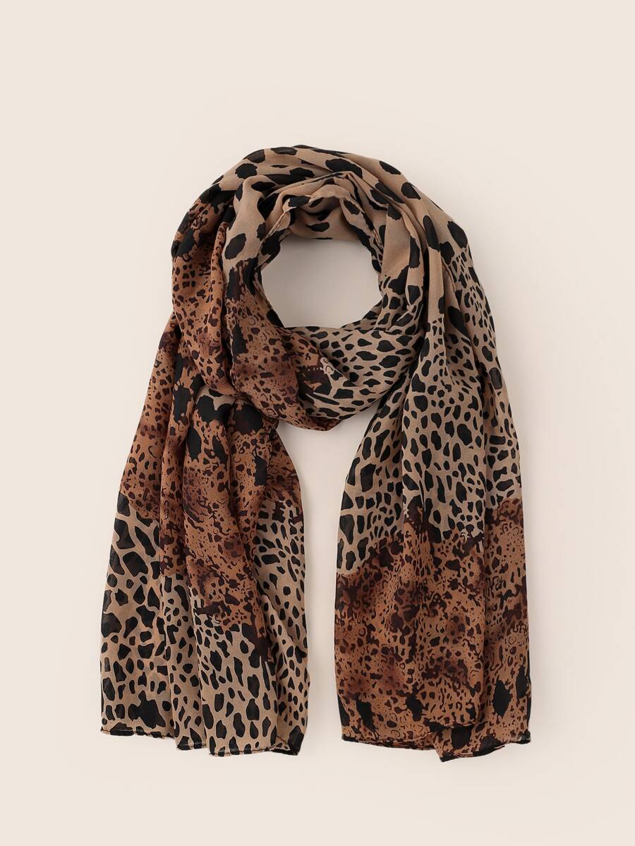 Graphic Print Scarf Leopard Print - Brown - View 1