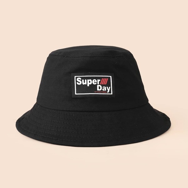 

Letter Label Decor Bucket Hat, Black
