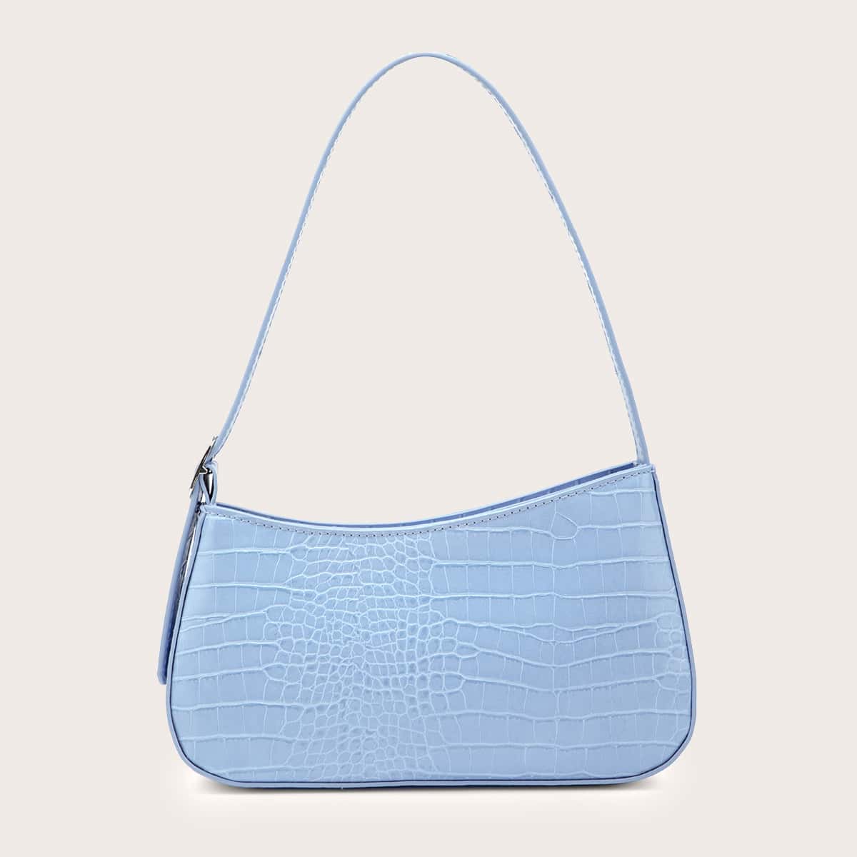 

Croc Embossed Baguette Bag, Blue