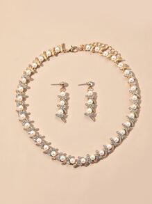 حقيبة أقراط جوهرة إصطناعية مزينة بحجر الراين و 1 قلادة